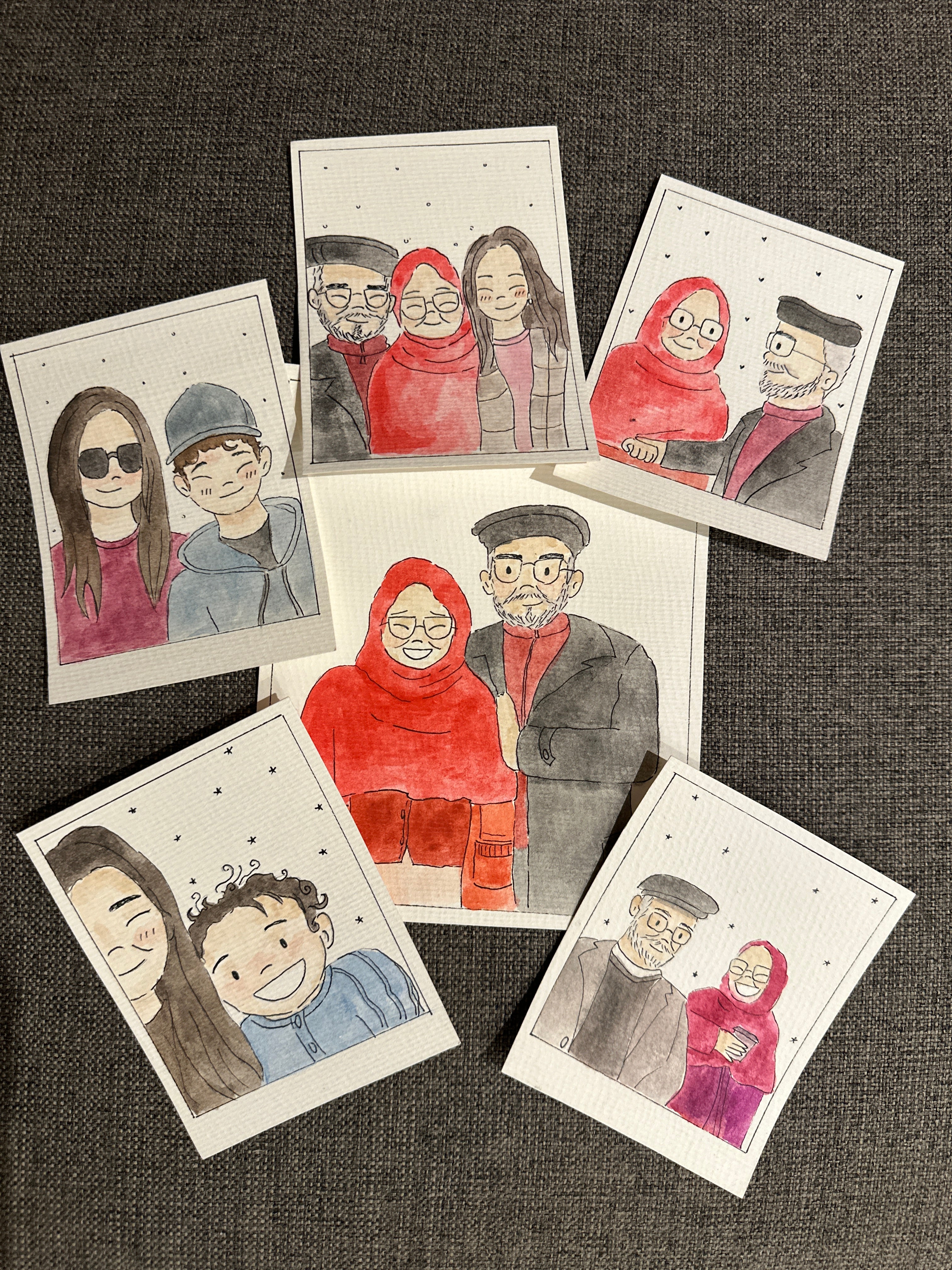 Watercolor Doodle Portraits – Regular Size (5” x 6”)